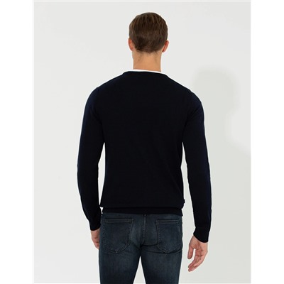 Lacivert Slim Fit Bisiklet Yaka Basic Triko Kazak
