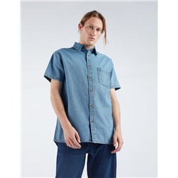 Denim Short Sleeve Shirt, Men, Blue