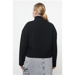 Siyah  Dik Yaka Fermuarlı Selanik İnce Örme Sweatshirt TBBAW23AO00006