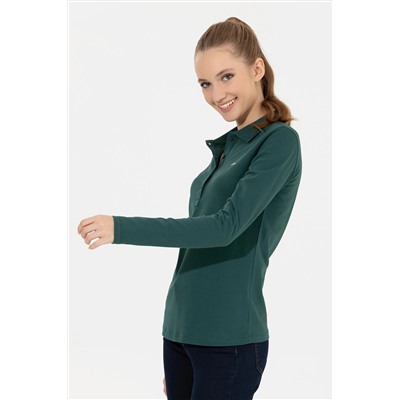 Kadın Yeşil Basic Polo Yaka Sweatshirt