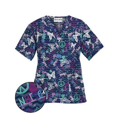 UA Pop Art Navy Scrub Top