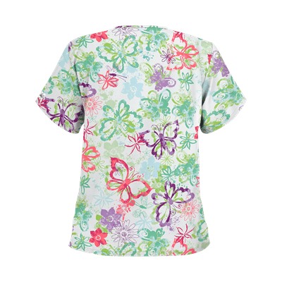 UA Splashy Butterflies White V-Neck Print Scrub Top