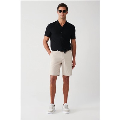 Avva Erkek Bej Armürlü Esnek Relaxed Fit Rahat Kesim Chino Kanvas Şort B003730