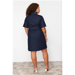 Koyu Mavi Kuşak Detaylı Mini Denim Gömlek Elbise TBBSS24AH00124