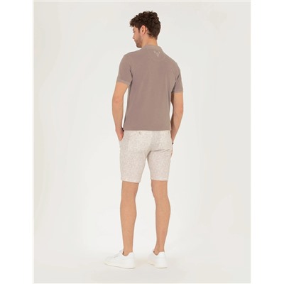 Bej Slim Fit Bermuda Şort