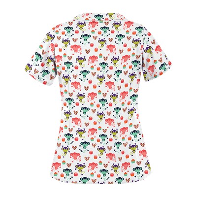 UA Sweet Monkey White Print Scrub Top