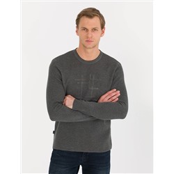 Gri Melanj Slim Fit Bisiklet Yaka Triko Kazak
