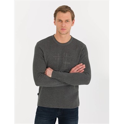 Gri Melanj Slim Fit Bisiklet Yaka Triko Kazak
