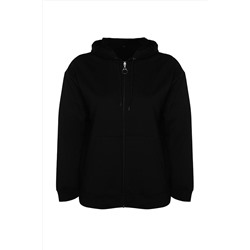 Siyah Kapüşonlu Fermuarlı İnce Örme Sweatshirt TBBSS22SW0169