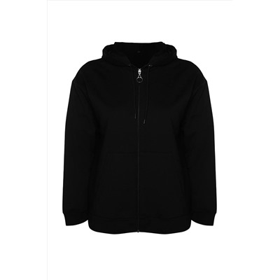 Siyah Kapüşonlu Fermuarlı İnce Örme Sweatshirt TBBSS22SW0169