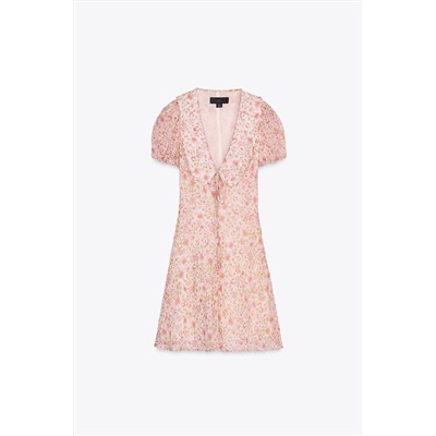 FLORAL PRINT SHORT DRESS WITH PETER PAN COLLAR