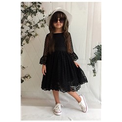 Mixie Şapkalı, Güpürlü, Prenses Model Kız Çoçuk Elbisesi 9252