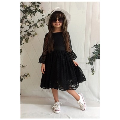 Mixie Şapkalı, Güpürlü, Prenses Model Kız Çoçuk Elbisesi 9252