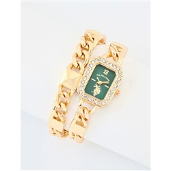 LADIES GOLD AND GREEN BRACELET WATCH