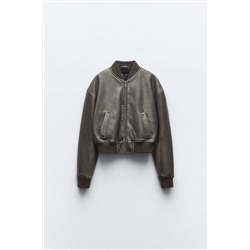 WORN EFFECT LEATHER EFFECT BOMBER JACKET
