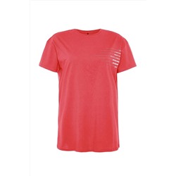 Pembe Bisiklet Yaka slogan Baskılı %100 Pamuk Örme Büyük Beden T-shirt Elbise TBBSS23AH00162