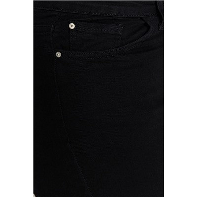 Siyah Yüksek Bel Pis Uç Detaylı Geniş Paça Comfort Büyük Beden Wide Leg Jeans TBBSS23CJ00009