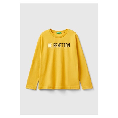 United Colors of BenettonErkek Çocuk Hardal Sarı Benetton Slogan Baskılı T-Shirt