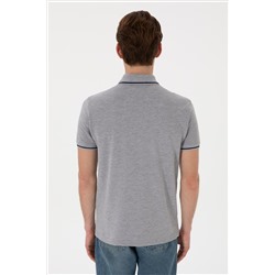 Erkek Slim Fit Polo Yaka Gri Melanj Basic Tişört