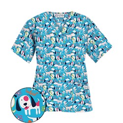 UA Puppy Love Turquoise Print Scrub Top
