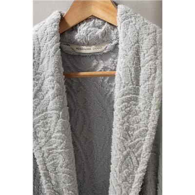 Bernay %100 Pamuk Jakarlı Unisex Şalyaka Bornoz - Gri - Natural Koleksiyon