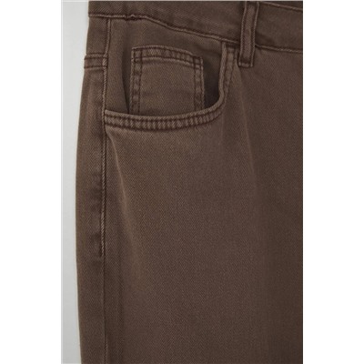 Kahverengi Yüksek Bel Straight Fit Denim Büyük Beden Jeans TBBSS24CJ00051