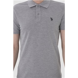 Erkek Slim Fit Polo Yaka Gri Melanj Basic Tişört