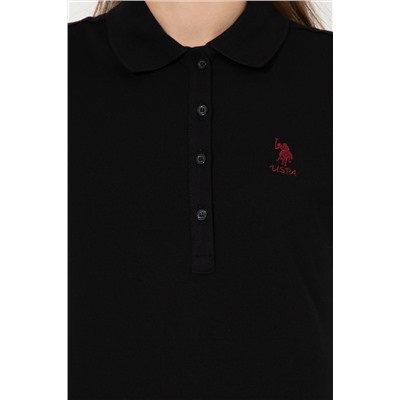 Kadın Siyah Polo Yaka Basic Sweatshirt