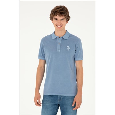 Erkek Slim Fit Polo Yaka İndigo Basic Tişört