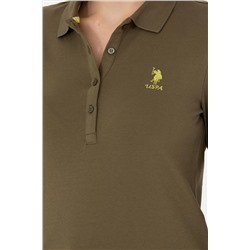 Kadın Haki Polo Yaka Basic Sweatshirt