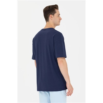 Erkek Lacivert Oversize Bisiklet Yaka Tişört