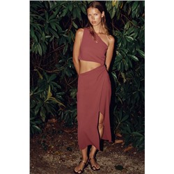 ASYMMETRIC MIDI DRESS WITH APPLIQUÉ