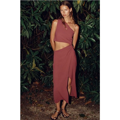 ASYMMETRIC MIDI DRESS WITH APPLIQUÉ