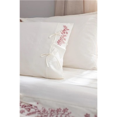 Relief King Size %100 Pamuk Bağlamalı Nevresim Takımı - Ekru/Kırmızı