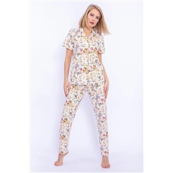 Pierre Cardin But First Coffee Krem Kadın Slim Fit Gömlek Pijama Takımı PC8287-S