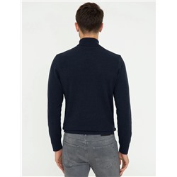 Lacivert Melanj Slim Fit Balıkçı Yaka Triko Kazak