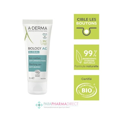 A-Derma Biology AC Global Soin Matifiant Anti-Imperfections BIO 40ml