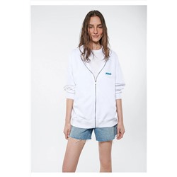 Mavi Sırt Nazar Boncuğu Baskılı Beyaz Sweatshirt 1611938-620