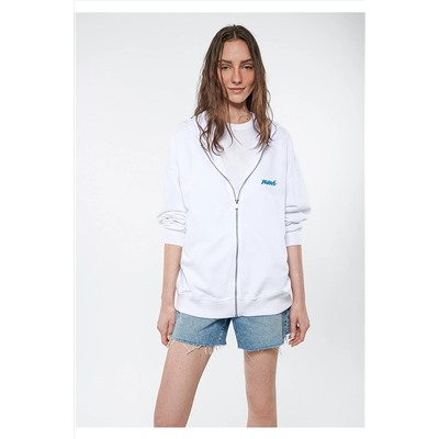 Mavi Sırt Nazar Boncuğu Baskılı Beyaz Sweatshirt 1611938-620