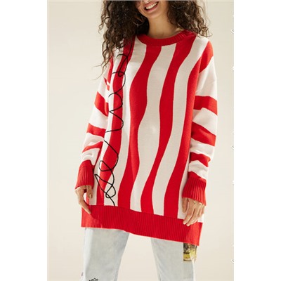 Jersey oversize de punto con olas rojas