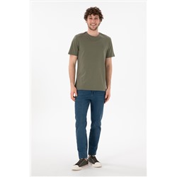 Erkek Regular Fit Bisiklet Yaka Haki Basic Tişört