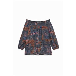 Blusa boho cuello barco