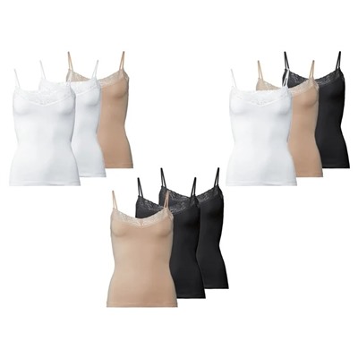 ESMARA® Lingerie ESMARA® Spaghettiträgerhemden Damen, 3 Stück, mit Bio-Baumwolle und Elasthan