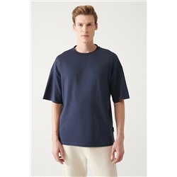 Avva Erkek Lacivert Oversize Bisiklet Yaka %100 Pamuk T-shirt E001032