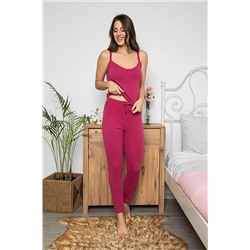 MyBen Kadın Mürdüm Renkli Dantel Detaylı Şortlu Ve Taytlı Pijama Takımı 3'lü 75023