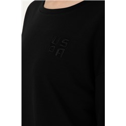 Kadın Siyah Basic Bisiklet Yaka Sweatshirt