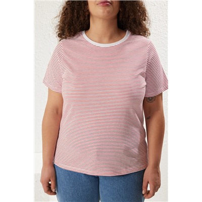 Kırmızı Çizgili Bisiklet Yaka Çizgili Örme T-Shirt TBBSS23BF00068