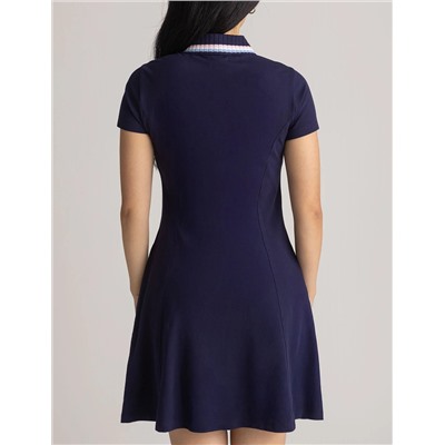 STRIPE COLLAR ZIP SWING POLO DRESS
