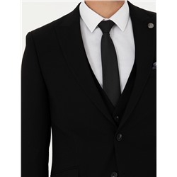 Yelekli Siyah Ekstra Slim Fit Takım Elbise