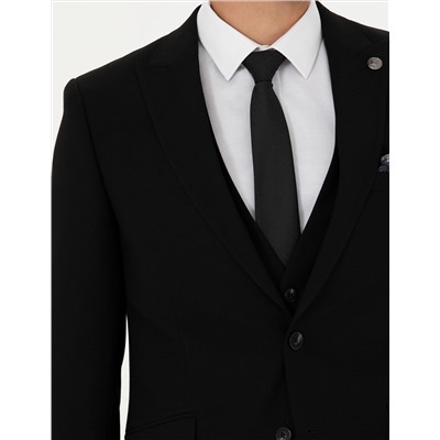 Yelekli Siyah Ekstra Slim Fit Takım Elbise